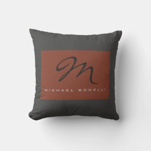 Almofada Escrita manual castanha de Cinzas monogramas elega