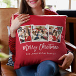 Almofada Escritório de Pincel Moderno 3 Foto Vermelho de Na<br><div class="desc">Modern Brush Script 3 Foto Feliz Travesseiro Vermelho de Natal</div>