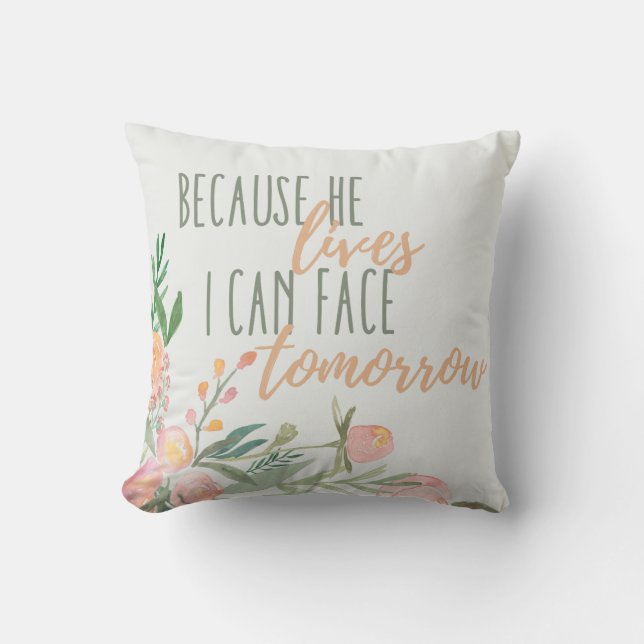 Almofada Escritura cristã da páscoa porque vive travesseiro (Frente)