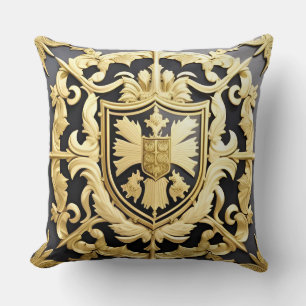 Almofada Escudo Ornamental com Crista Dourada de Inspiração