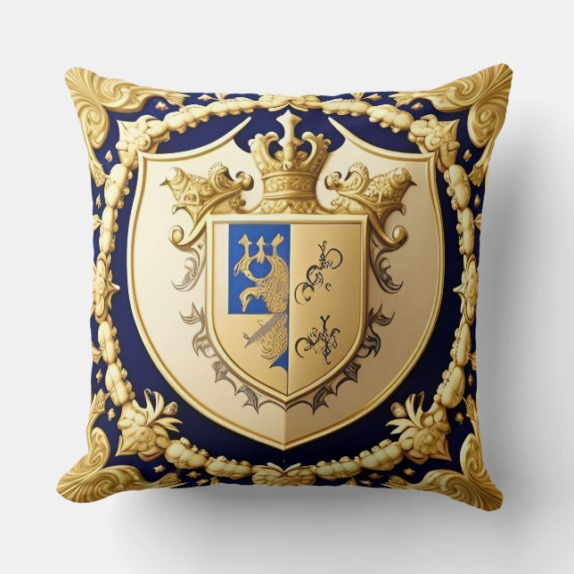 Almofada Escudo Ornamental Dourado com Crista e Enfeites Fl (Frente)
