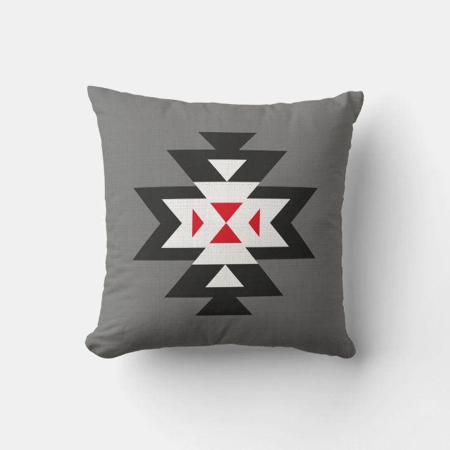 Almofada Escuro - teste padrão asteca vermelho branco preto (Frente)