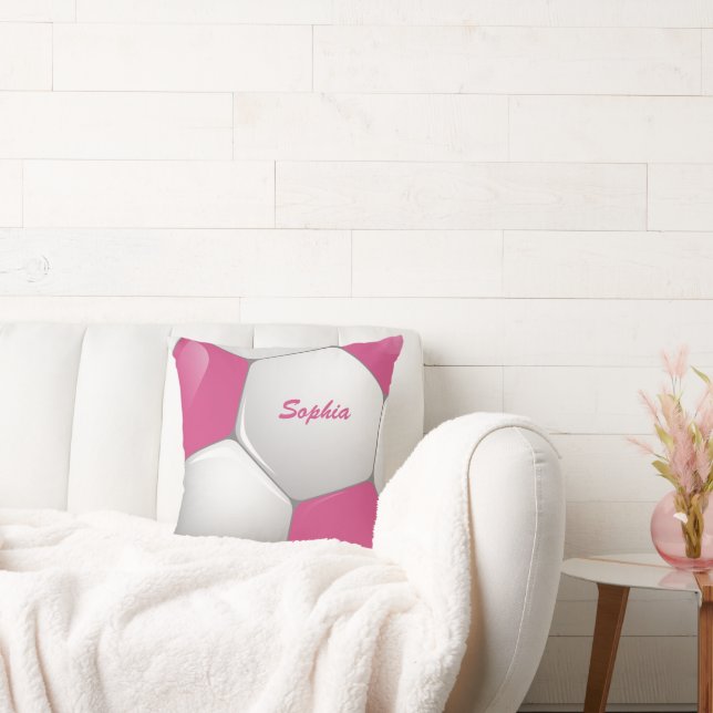 Almofada Esfera de Futebol Personalizável, Rosa e Branco (Sofá)