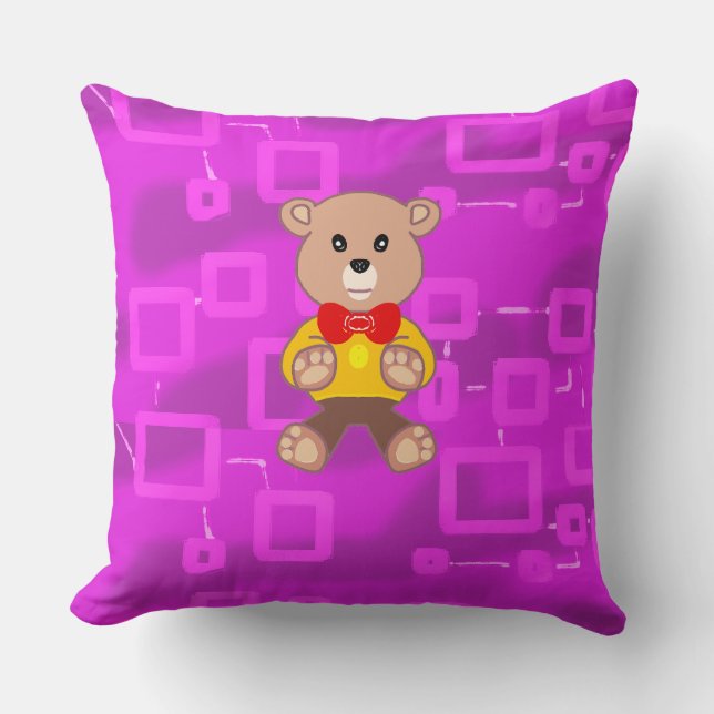 Almofada Espachante azul de Urso Vermelho de Teddy Bonito (Frente)