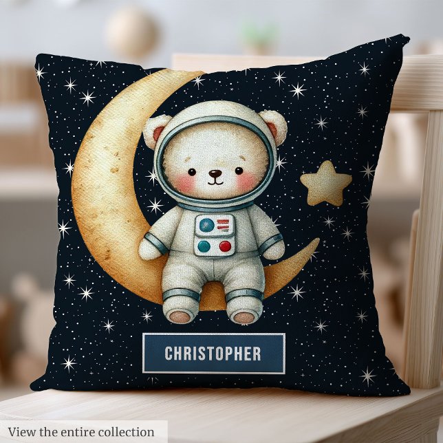 Almofada Espaço Aventura Travesseiro Bebê Bebê (Space Adventure Teddy Bear Pillow Baby Boy Custom)