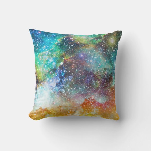 Almofada Espaço futurístico, fundo nebuloso estrelado. (Frente)