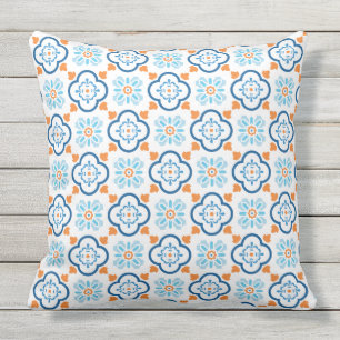 Almofada Espanhol Azulejo Mediterrâneo Blue Orange White Ou