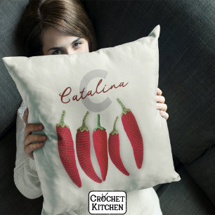 Almofada Espicia Vermelho Moderno Mínimo Crochet Jalapeno N