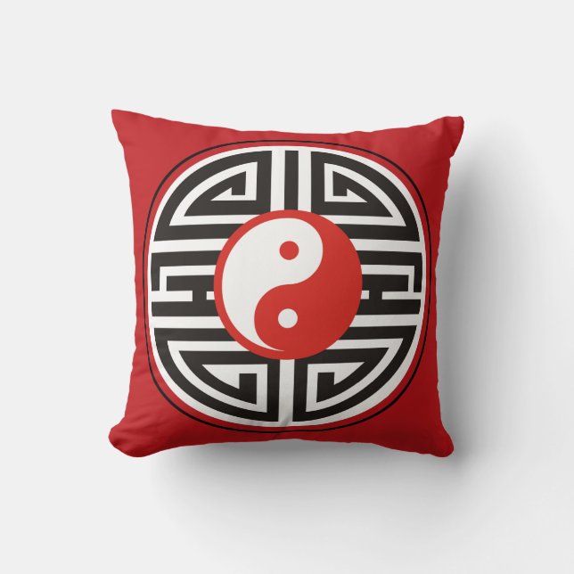 Almofada Espírito de Yin & Yang vermelho preto + seu fundo (Frente)