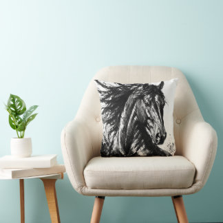 Almofada Espírito Selvagem em Tinta | Arte de Cavalo Preto