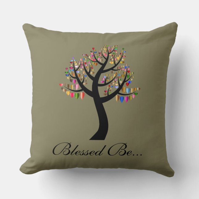 Almofada Espiritual Verde e Colorido Bênção Seja... (Frente)