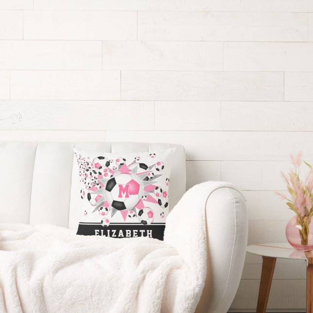 Almofada esportes meninas bolas de futebol estrelas cor-de- (Sofá)