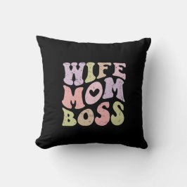 Almofada Esposa Mãe Chefe Retrô Groovy Dia das Mães Preto
