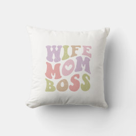 Almofada Esposa Mãe Chefe Script Retro Groovy Dia das Mães 