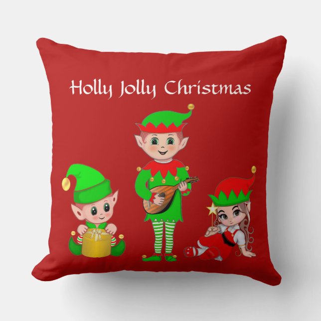 Almofada Esquadrão de Elfo de Natal Moderno em Vermelho (Frente)