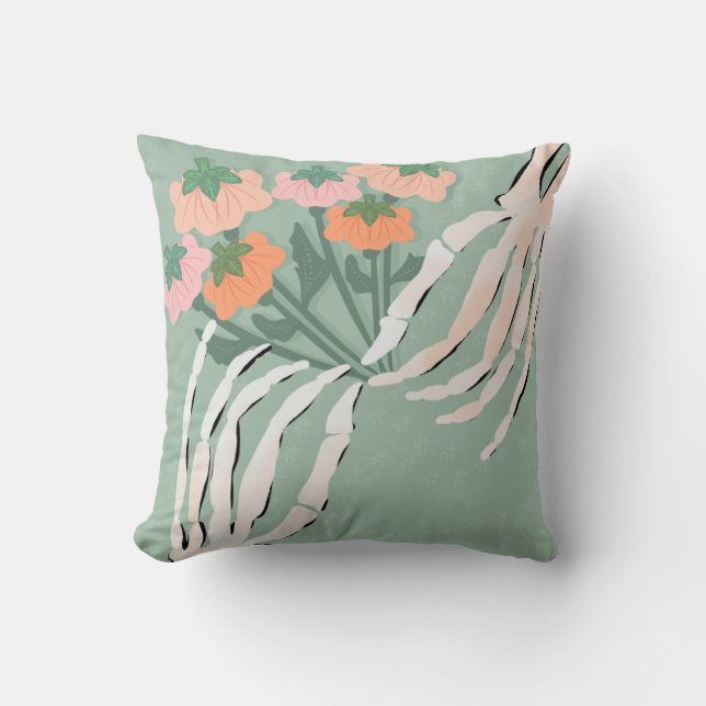 Almofada Esqueleto com Buquê de Abóbora (Frente)