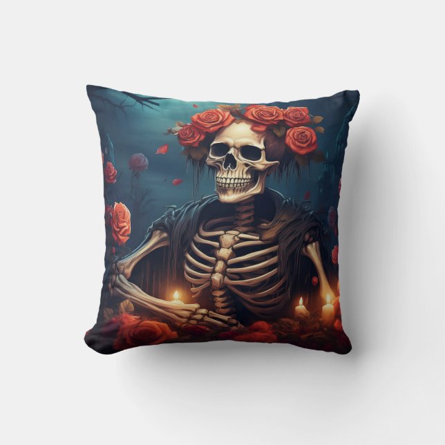 Almofada Esqueleto com Coroa de Rosas (Frente)