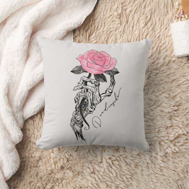 Almofada Esqueleto Da Mão Do gótico Com Rosa Rosa Rosa | DE (Cobertor)