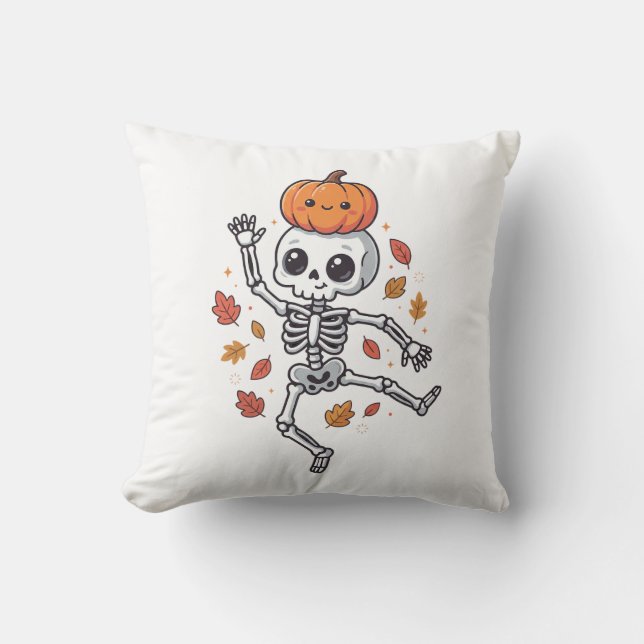 Almofada Esqueleto Dançante de Halloween Fofo com Cabeça de (Frente)