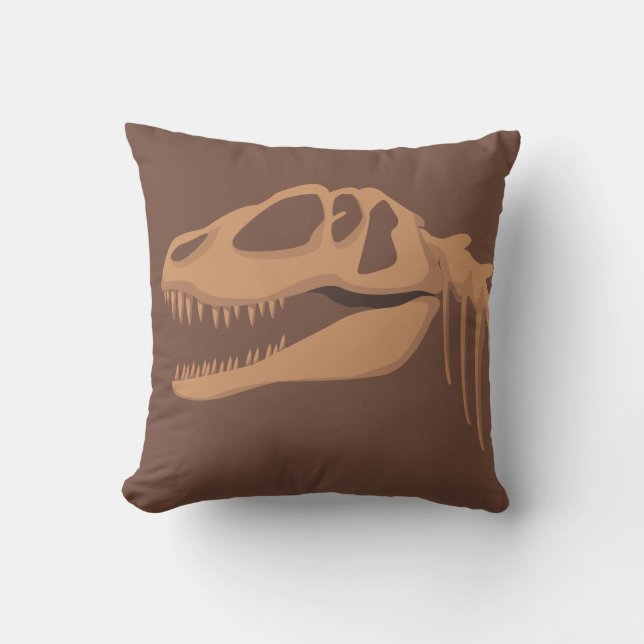 Almofada Esqueleto Fóssil de Dinossauro T-Rex Marrom Quarto (Frente)