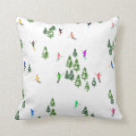 Almofada Esquiador de Ilustração de Esquiadores Alpinos<br><div class="desc">design de esquiadores com tema esquiador no inverno legal com esquiadores esquiando pelas encostas do resort de esqui alpino entre as árvores cobertas de abetos em alpes. Os esquiadores Freeride estão vestindo ternos de esqui antigos coloridos, descida de esqui com esquis em um fundo branco de montanha de neve. Um...</div>