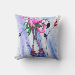 Almofada Esquiador Flamingo Rosa Engraçado - Quadrinha de 
