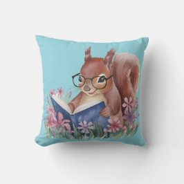 Almofada Esquilo Lendo Um Livro, Escondido Em Flores