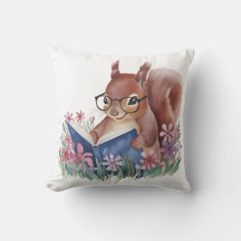 Almofada Esquilo Lendo Um Livro, Escondido Em Flores