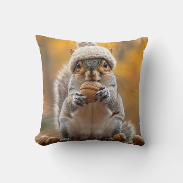 Almofada Esquilo no Knit Hat Holding Nut (Frente)