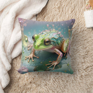 Almofada "Essência Esmeralda: Sapo Verde na Arte Fractal"