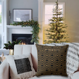 Almofada Estação Diamante Faux Dourado em Preto