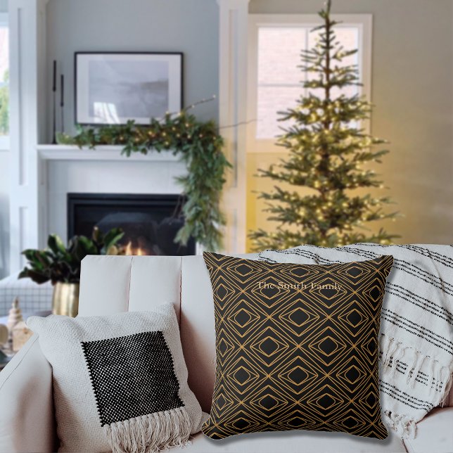 Almofada Estação Diamante Faux Dourado em Preto (Criador carregado)