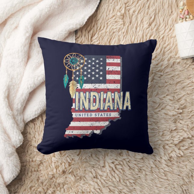 Almofada Estado de Indiana Estados Unidos - Retro Map Vinta (Cobertor)