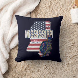 Almofada Estado do Mississippi Estados Unidos Map Vintage E