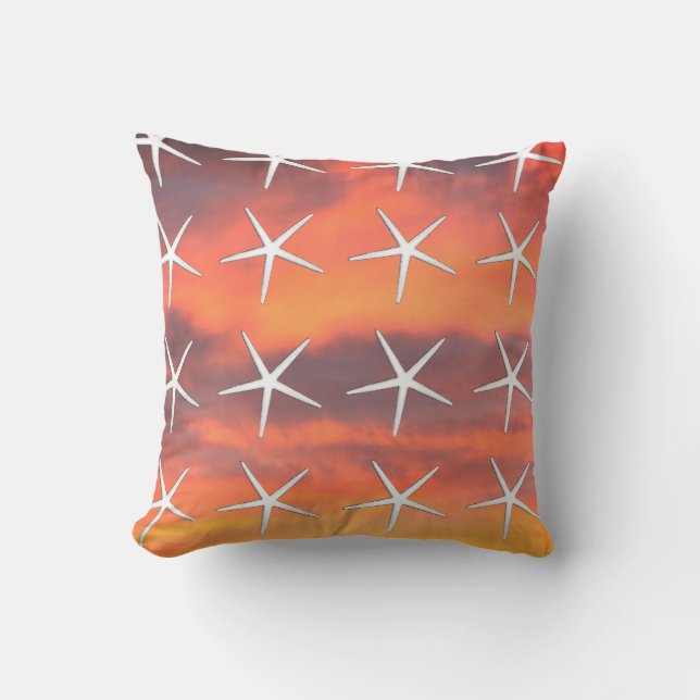 Almofada Estaleiro Branco Padrão Laranja Céu Sunset Paisage (Frente)