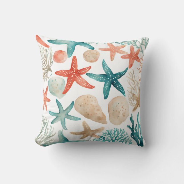 Almofada Estaleiro-do-mar-laranja Beachy Seashell Patterno (Frente)