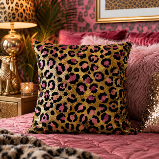 Almofada Estampa Animal de Onça Rosa e Dourado