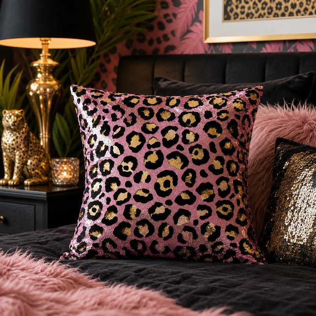 Almofada Estampa Animal de Onça Rosa e Dourado (Criador carregado)