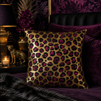 Almofada Estampa Animal Leopardo em Dourado e Borgonha