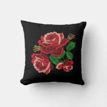Estampa de Bordado Rosa Vermelha Folhas Verdes Flo