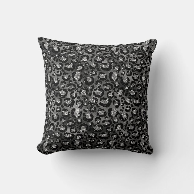 Almofada Estampa de leopardo cinza preto e prata (Frente)