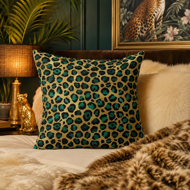 Almofada Estampa de leopardo dourado e azul Glam (Criador carregado)