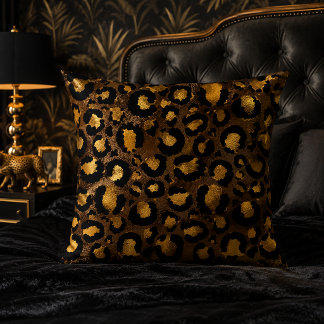Almofada Estampa de Leopardo em Dourado Bronze Escuro