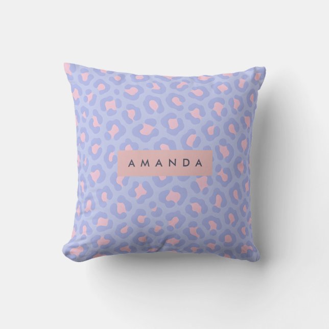 Almofada Estampa de leopardo personalizada em Lavanda e Ros (Frente)