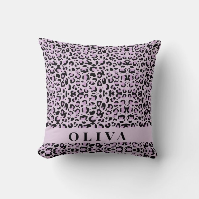 Almofada Estampa de leopardo rosa personalizada clássica (Frente)