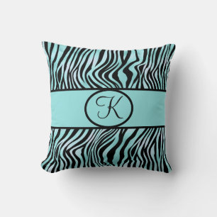 Almofada Estampa de Zebra Monogramada Verde Azul Turquesa P