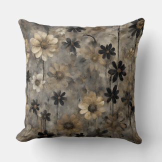 Almofada Estampa Floral Preto Cinza Dourado