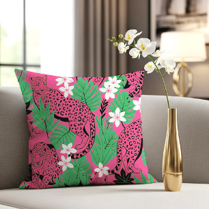 Almofada Estampa Ousada de Leopardo Rosa Vibrante na Selva 