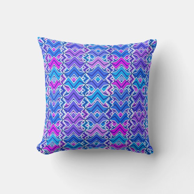 Almofada Estampa Tribal Batik, Azul, Violeta e Branco (Frente)