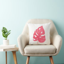 Almofada estampada com folha de Monstera vermelha